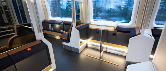 Bildet viser interiøret på Flytoget.