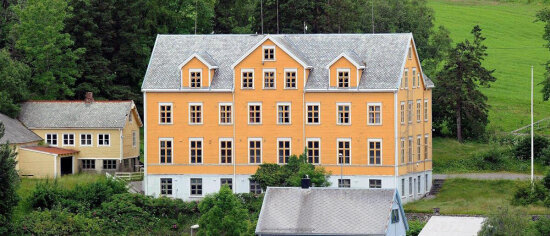 En stor gulmalt trebygning.