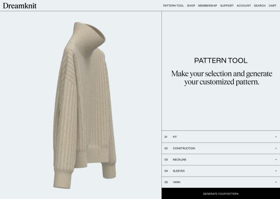Skisse av Dreamknit mønsterverktøy.