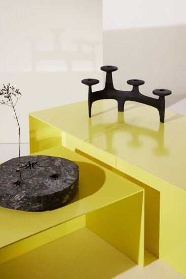 Matter by Norwegian Presence, Flower tray, Mare 2022 by Tron Meyer, Candelabra, Nunatak by Nedre Foss, Aluminium by Hydro, powdered-coated by Jotun