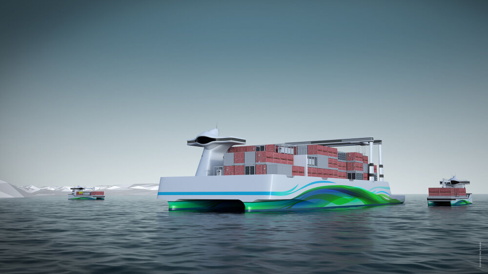 3D-modell av container-lastebåt.