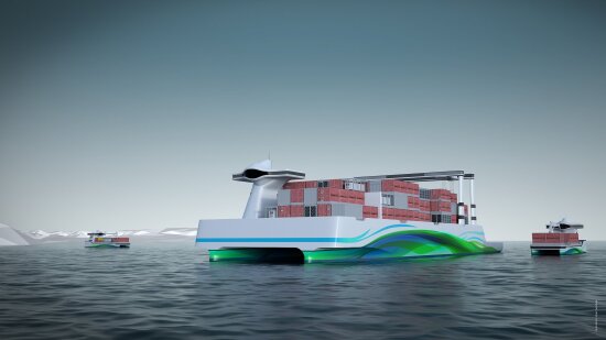 3D-modell av container-lastebåt.