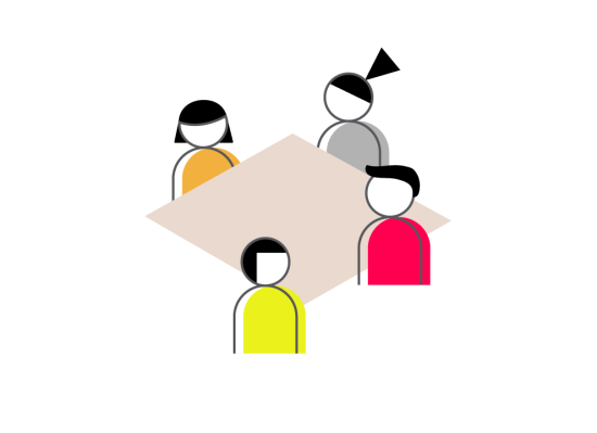 four people around a table illustration