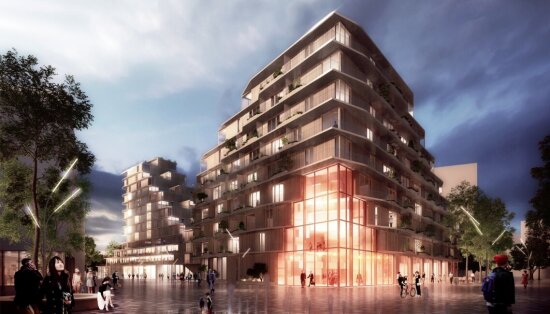 Illustrasjon av et bygg med flere etasjer