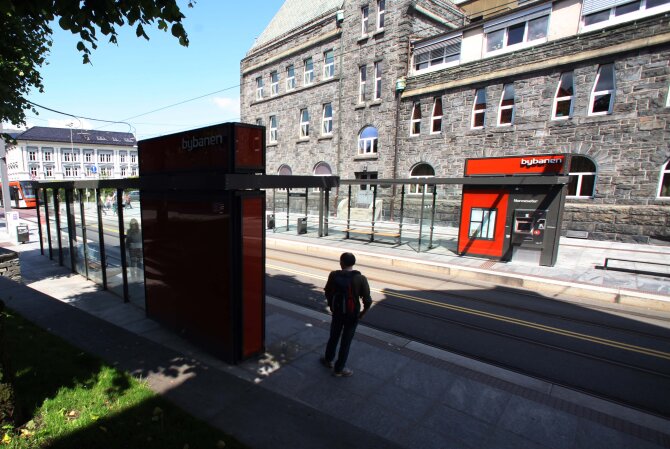 Tram station with the grapic work clearly visible