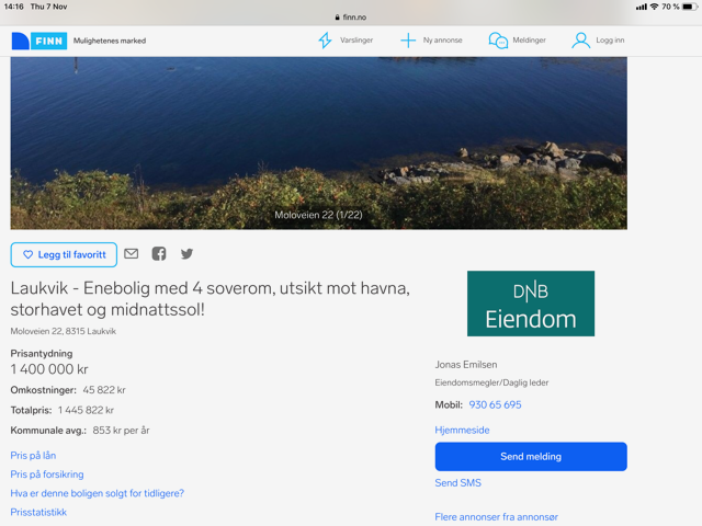 screenshot of a Finn.no real estate add