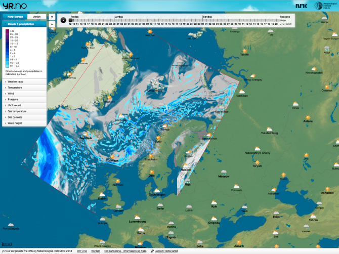 map over northern Europe with a weather forecast  