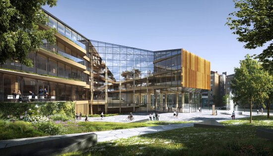 Finansparken exterior entrance render by Helen&Hard