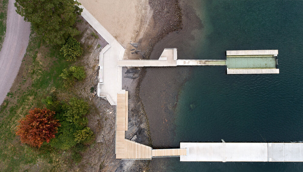 Dronebilde av badeanlegget. Foto