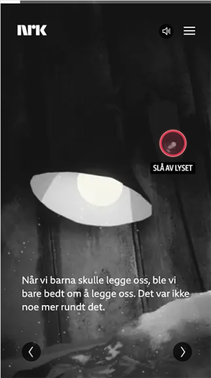 Skjermbilde av en nattlampe, og markert hvor man skal trykke med musepeker for å slå av lyset. Illustrasjon