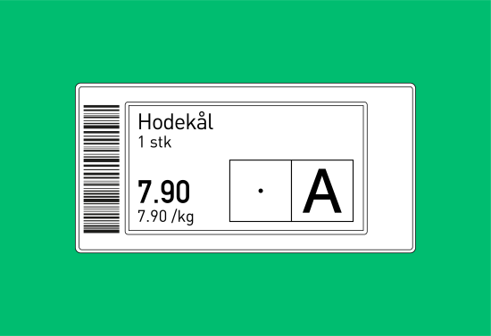 Prisetikett med miljømerking. Illustrasjon: Fredrik Lien Bjørgmo