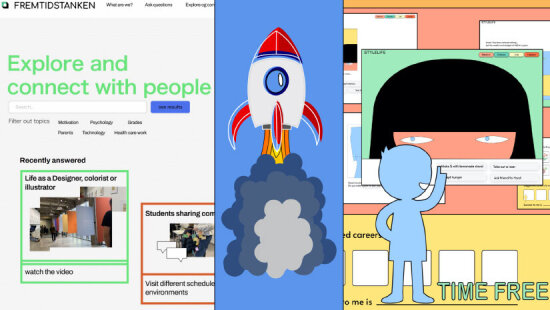 Masterstudenter i tjenestedesign ved AHO samlet innsikt, bygget prototyper og utviklet hypoteser om hva elever trenger for å ta gode valg om veien videre etter ungdomskolen.
Illustrasjoner: Tjenestedesignstudentene ved MA1 på AHO