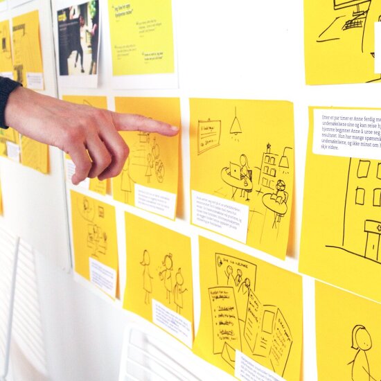 Post-it-lapper med forskjellige skisser.