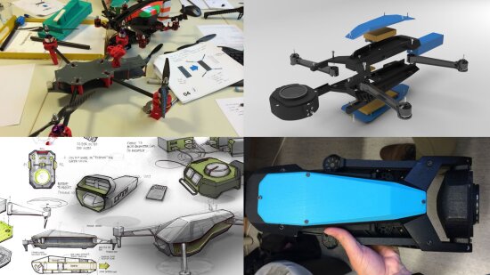 Kollasj med fire ulike drone-prototyper